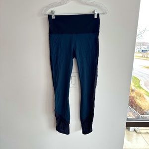 Lululemon Luxtreme 7/8 mesh panel leggings in midnight green/dark teal